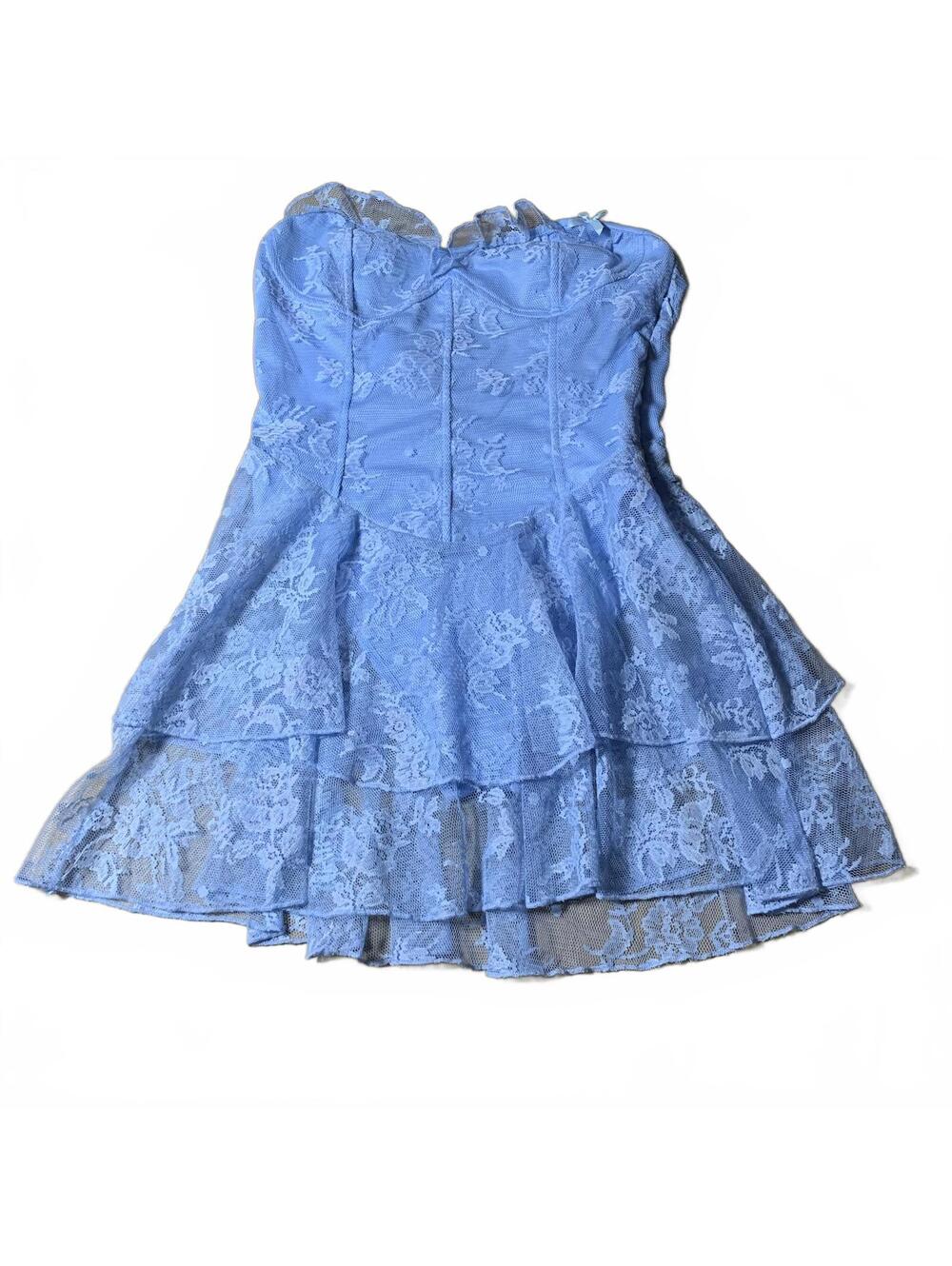 Windsor Dress Womens Size M Light Blue Floral Lace Strapless Corset Mini